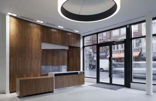 Walnut Veneered Counter & Feature Back wall