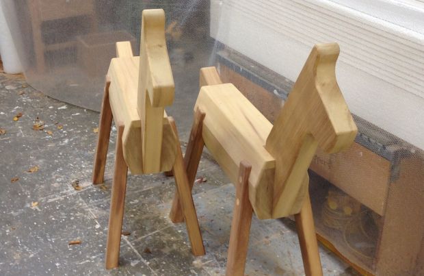 Wooden Play Horses 